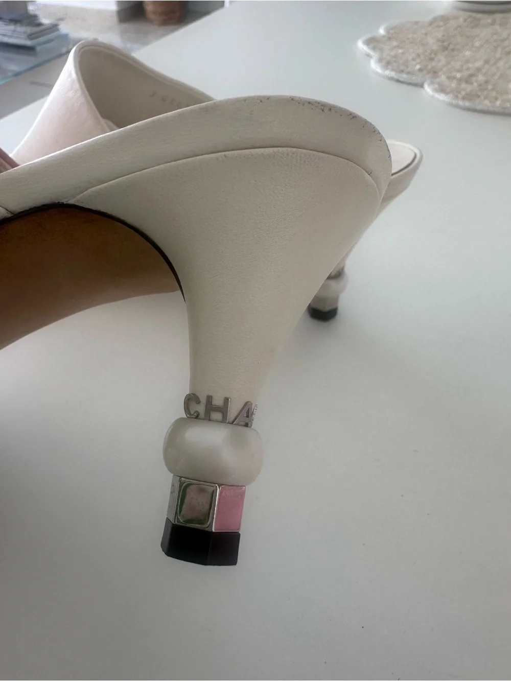 CHANEL Two-Tone Slip-On Mules in Cream and Black preloved